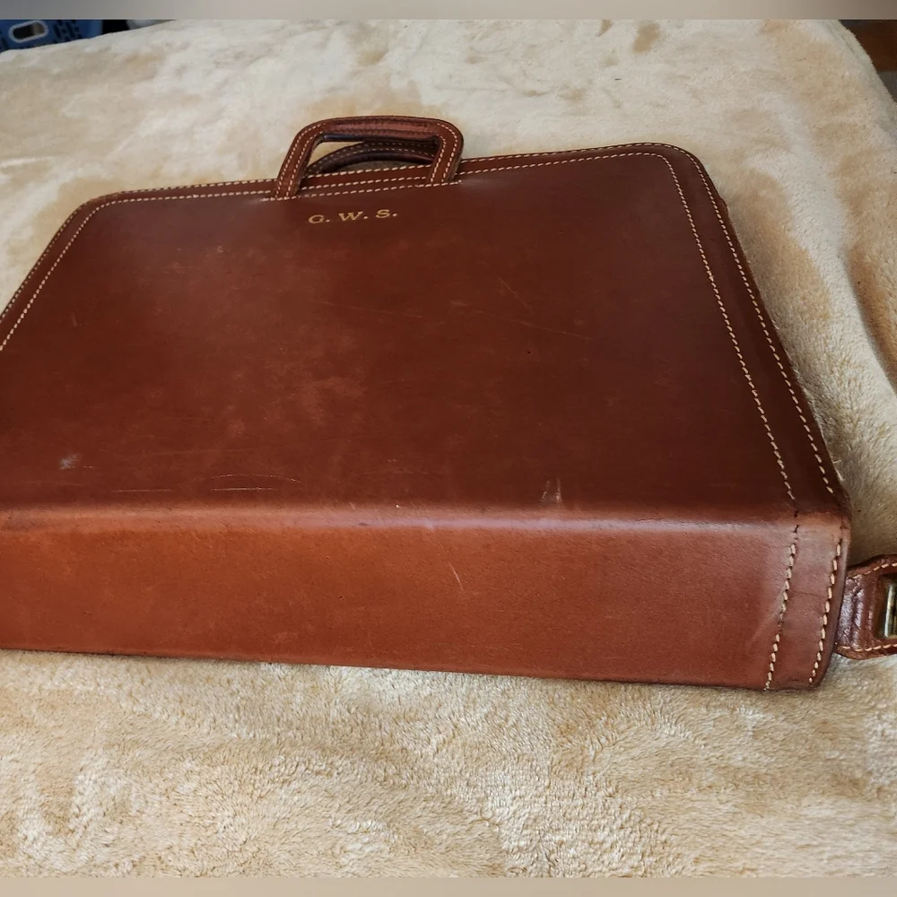 Vintage 1940s 1950s Brown Top Grain Cowhide Leather Portfolio Briefcase by Rexbi